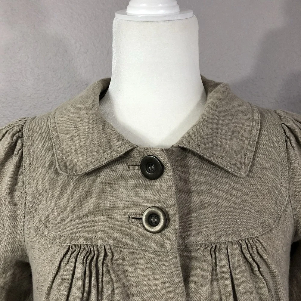 H&M 100% Linen Size 4 Swing Chore Jacket Long Sleeve Button Front Lined Pockets‎